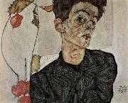 Egon Schiele Self-Portrait with Chinese Lantern Fruit